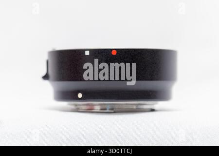 lens adapter on a white background in Rio de Janeiro, Brazil. Stock Photo