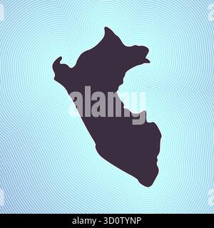Peru map icon. Country shape on radiant striped gradient background. Peru vibrant poster. Astonishing vector illustration. Stock Vector