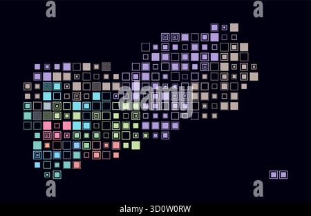 Yemen, shape of the country built of colored cells. Digital style map of Yemen on a dark background. Large size square blocks. Stock Vector