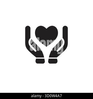 Black isolated outline icon of heart in hands on white background. Line icon of heart and hands. Symbol of care, love, charity.illustration of charity Stock Vector
