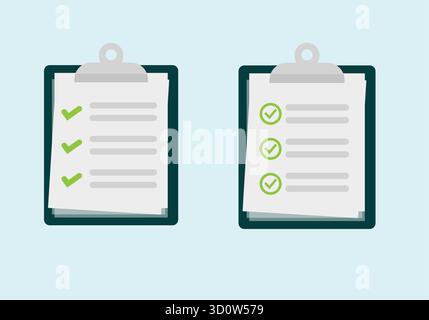Clipboard with checklist icon in flat style. Planning and organization of work vector illustration on isolated background. Document sign business conc Stock Vector