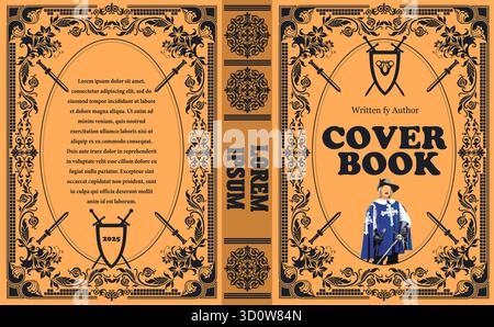 Book cover design featuring a musketeer character, set against an elaborate vintage background, perfect for historical adventure or fantasy genre Stock Vector