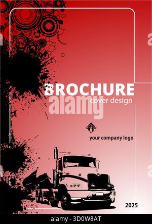 Brochure cover design featuring a big rig truck, with red and black ink splatter, perfect for the transportation industry Stock Vector