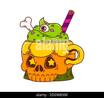 Groovy Halloween cocktail in skull with slime Stock Vector