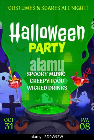 Halloween party flyer vector horror night poster Stock Vector