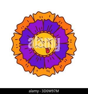 Groovy Halloween daisy flower with tongue out Stock Vector