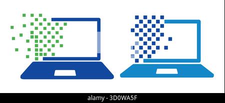 Digital transformation and technology concept, laptop pixelating vector set. Stock Vector