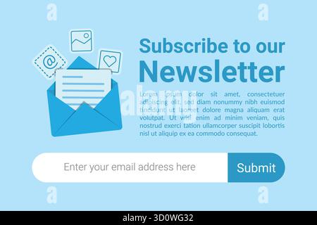 Subscribe to Our Newsletter template with mailbox and submit button for website Vector illustration eps 10 Stock Vector