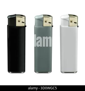 3 lighters black grey white isolated on white background Stock Photo