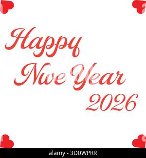 Hello 2026 happy new year Lettering vector illustration Text design templates Stock Vector