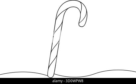 Christmas candy cane in one line art style. Christmas candy cane drawing with editable black stroke on white background. Vector illustration. Stock Vector