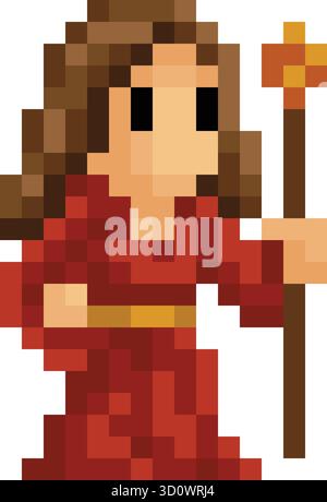 Wizard Fantasy Pixel Art Game Cartoon Character Stock Vector