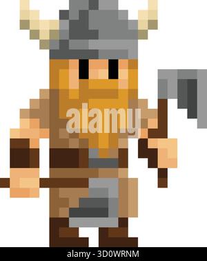 Viking Fantasy Pixel Art Game Cartoon Character Stock Vector