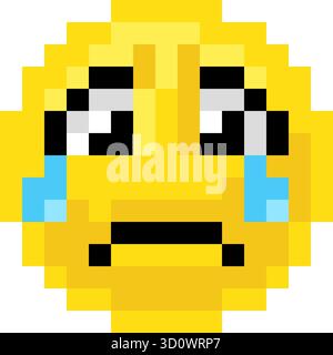 Pixel Art Emoji Emoticon Crying Face Stock Vector