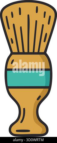 A rounded bristle brush set in a wooden handle featuring a turquoise band ideal for applying lather to fur or skin Stock Vector