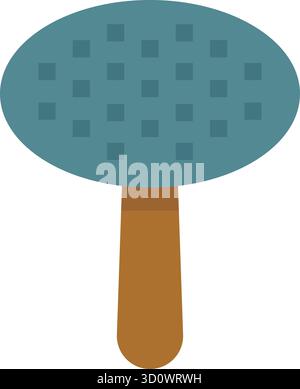 A wide oval head filled with fine pins attached to a short wooden grip for removing loose undercoat and tangles Stock Vector