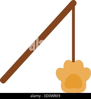 A long rod holds a soft paw shaped charm on a string for interactive playtime with curious cats Stock Vector