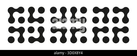 Metaball dot icons set. Connected circle shape sign. Simple patterns. Integration abstract symbol. Point movement. Morphing blobs. Metaballs Stock Vector