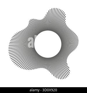 Sound circle lines. Equalizer logo, radial spectrum. Voice symbol. Circular wave. Black radial frame. Sound ring. Wavy frame pattern. Radial rays Stock Vector