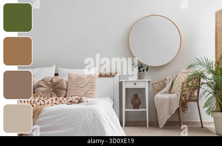 Stylish interior of bedroom. Different color patterns Stock Photo