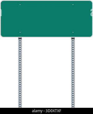 Vector illustration of medium size blank American city or county green road sign with reflective texture on metallic posts Stock Vector