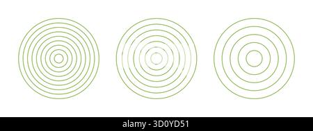 Polar grids green concentric circles set. Wheel of life, habits trackers. of Circle diagrams divided on 8, 6, 4 equal segments collection. Blank polar Stock Vector