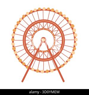 Red Ferris wheel. Amusement park attraction. Isolated design element, icon. Fair, carnival, festival. Vector flat illustration isolated on white background Stock Vector