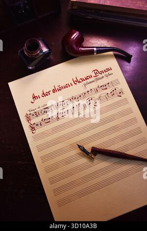 Handwritten musical notes for "An der schönen blauen Donau" by Johann Strauss II, also known as "The Blue Danube" Stock Photo