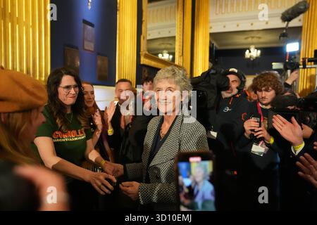 Independent candidate Catherine Connolly arriving at Dublin Castle for the count at Dublin Caste in Ireland's presidential election to replace Michael D Higgins, who has served the maximum two seven-year terms. Picture date: Saturday October 25, 2025. Stock Photo