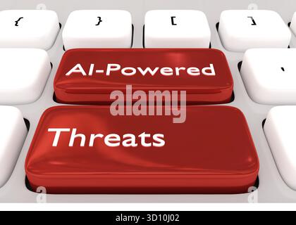 3D illustration of the script AI-Powered Threats on two buttons. Stock Photo
