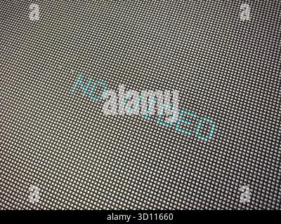 Close view of an LED display showing the text no video. Concept for technology error connection problem or signal loss in digital communication and ha Stock Photo