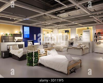 Beds and bedroom furniture inside Ikea store, England, UK Stock Photo