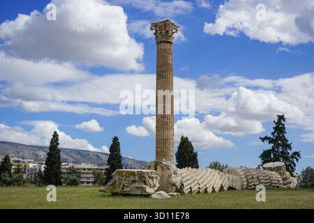 Column near Temple of Olympian Zeus in Athens, Greece Stock Photo