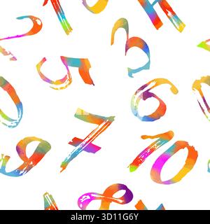 Grunge colored numbers vector seamless pattern. hand drawn. Not AI, Vector illustration Stock Vector