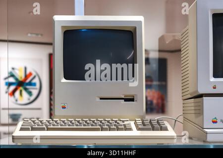 London, United Kingdom - August 13, 2022: Vintage Apple Macintosh computer displayed at the Science Museum in London Stock Photo