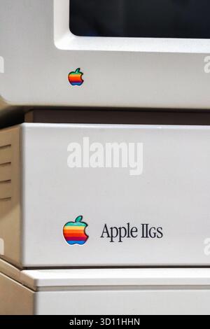 London, United Kingdom - August 13, 2022: Vintage Apple Macintosh computer displayed at the Science Museum in London Stock Photo