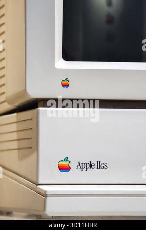London, United Kingdom - August 13, 2022: Vintage Apple Macintosh computer displayed at the Science Museum in London Stock Photo