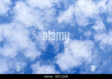 Panoramic view of the blue sky with lots of small altocumulus clouds, at daytime, Leningrad Oblast, Russia Stock Photo