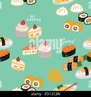 sushi noodle cake desert doodle vector Stock Vector