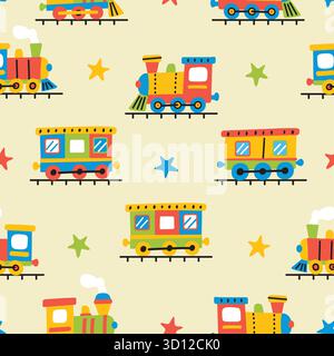 train cartoon doodle seamless pattern Stock Vector