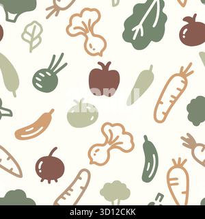 vegetables and fruits doodle seamless pattern Stock Vector