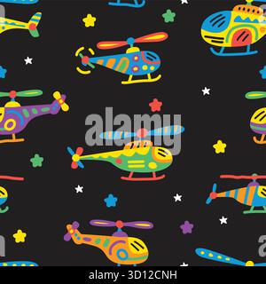 helicopter cartoon doodle seamless pattern Stock Vector