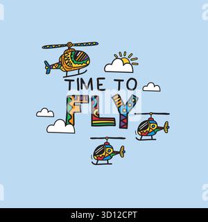 helicopter cartoon doodle seamless pattern Stock Vector