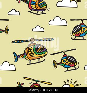 helicopter cartoon doodle seamless pattern Stock Vector