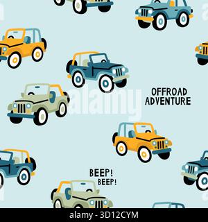 monster truck and car doodle seamless pattern Stock Vector