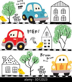 Car and Bus Design Pattern Set Stock Vector