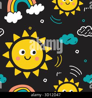 sun cartoon doodle seamless pattern Stock Vector