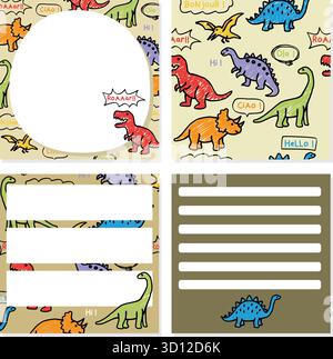 dinosaurs doodle stationery vector set Stock Vector