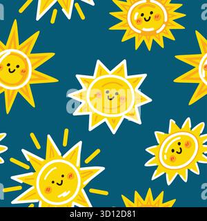 sun cartoon doodle seamless pattern Stock Vector