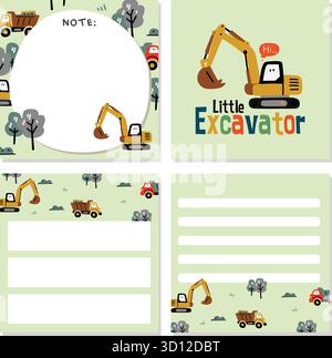 playful excavator seamless pattern Set Stock Vector